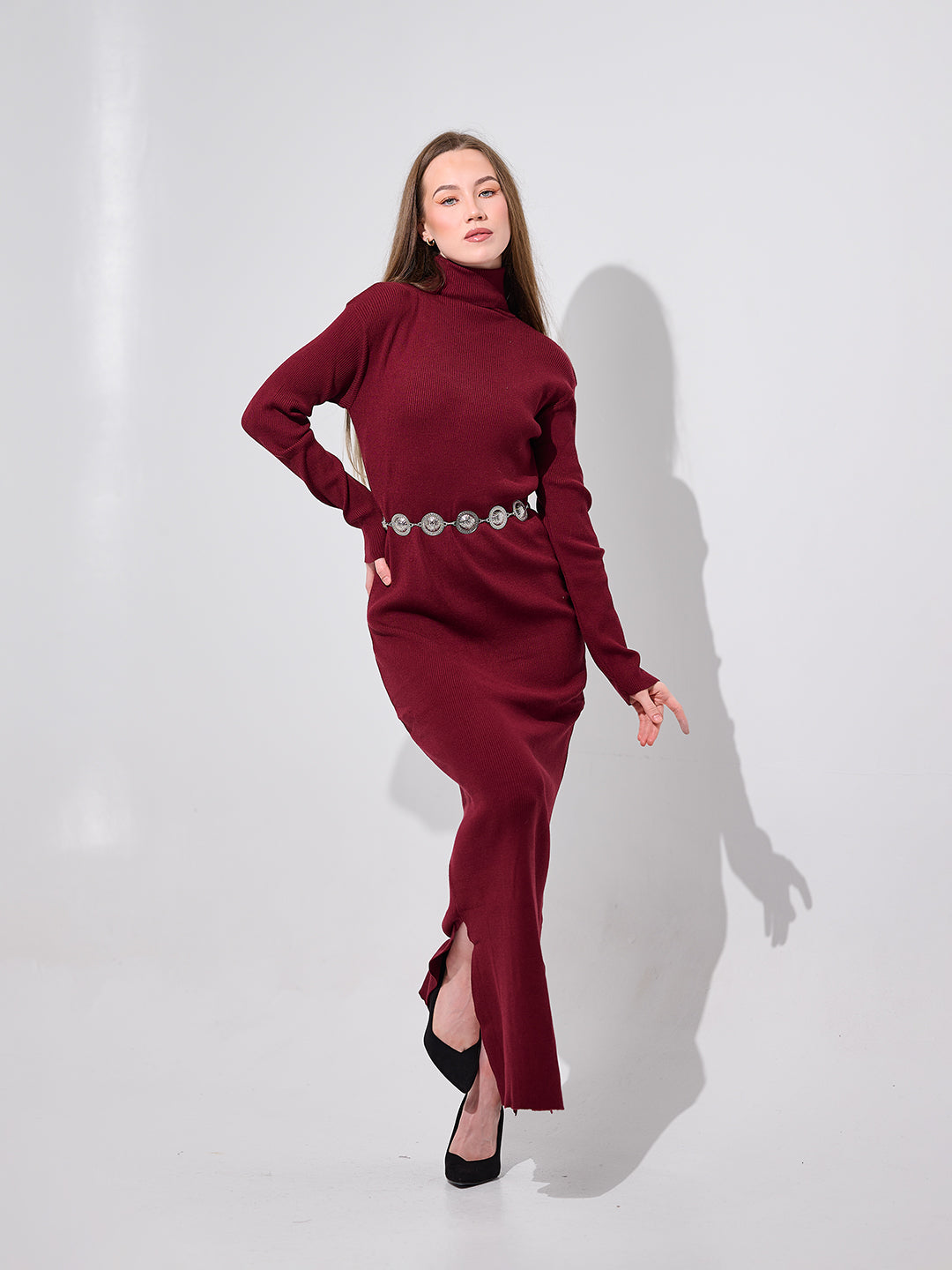 Burgundy Turtleneck Dress