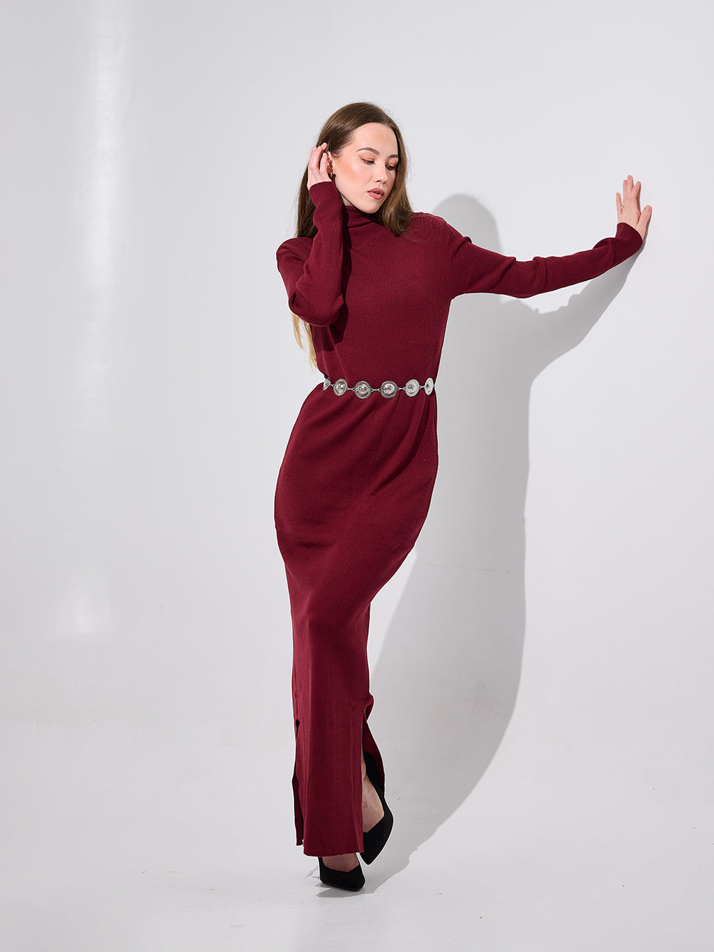 Burgundy Turtleneck Dress