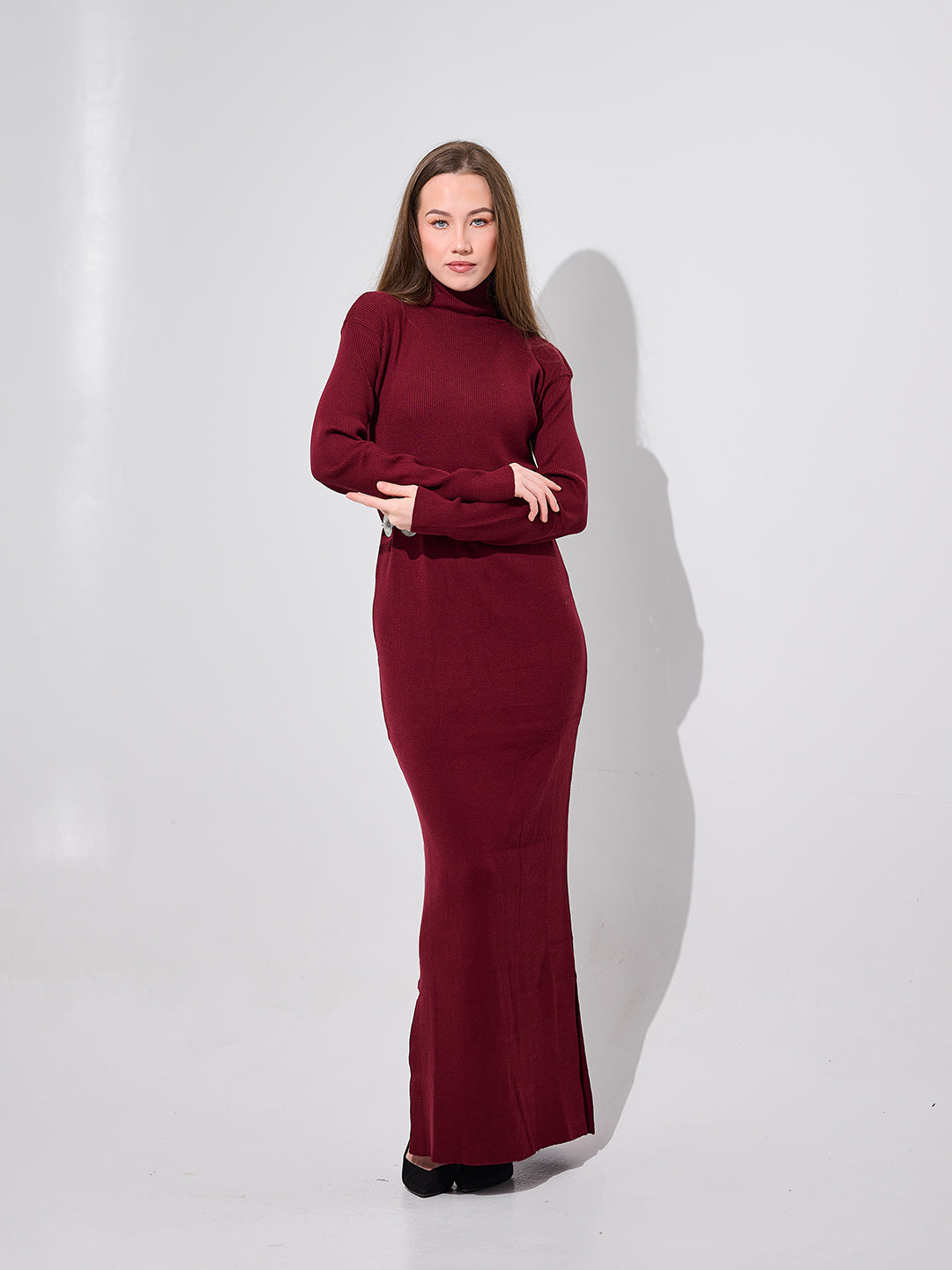 Burgundy Turtleneck Dress