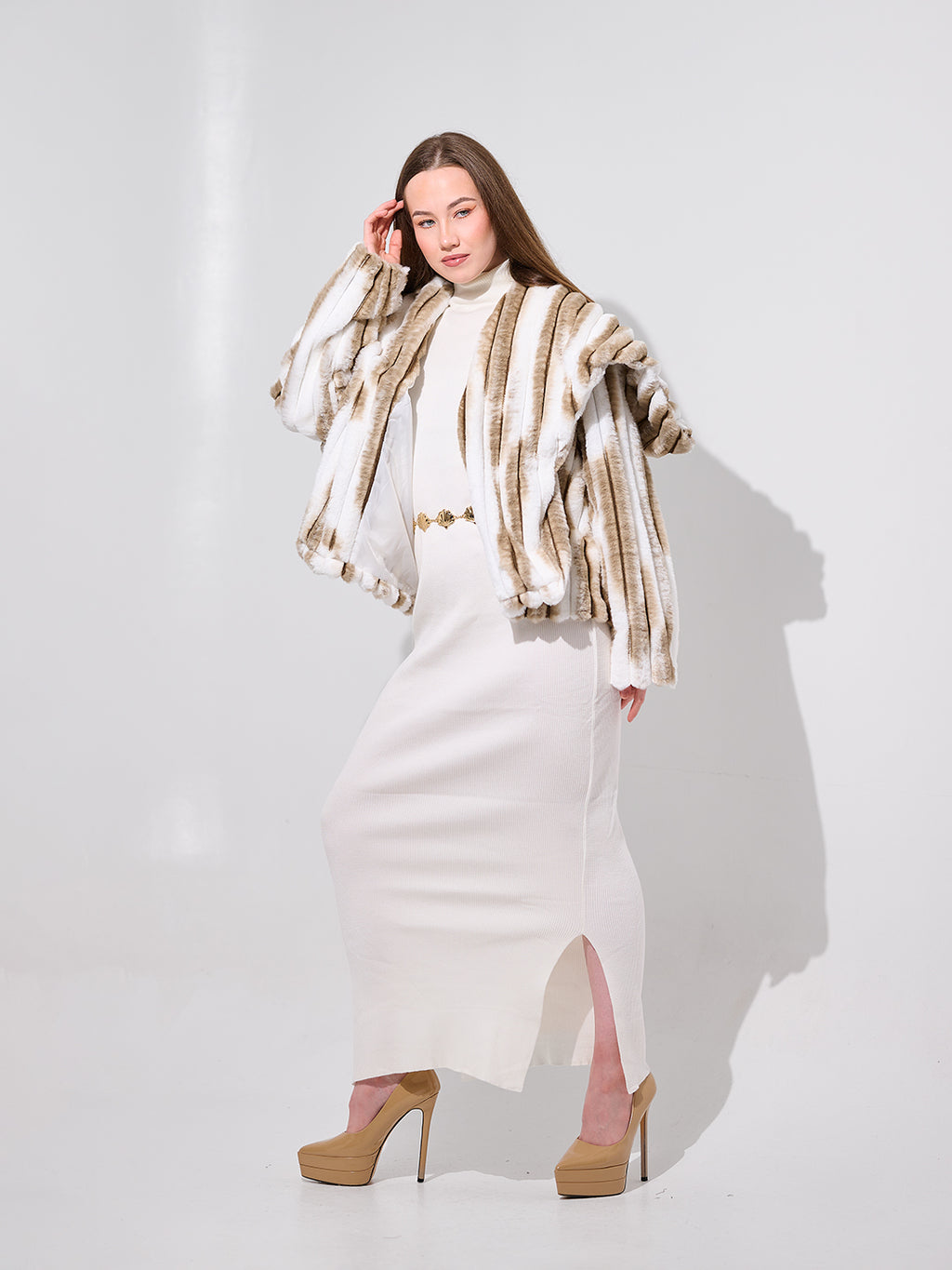 Striped Faux Fur Luxury Jacket