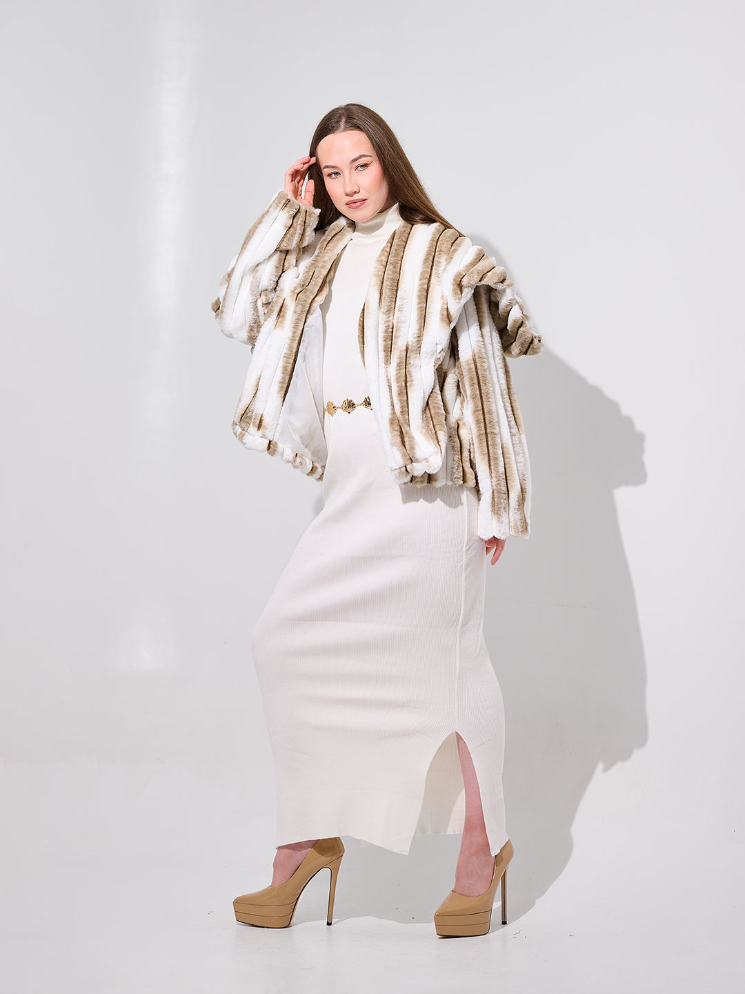 Striped Faux Fur Luxury Jacket