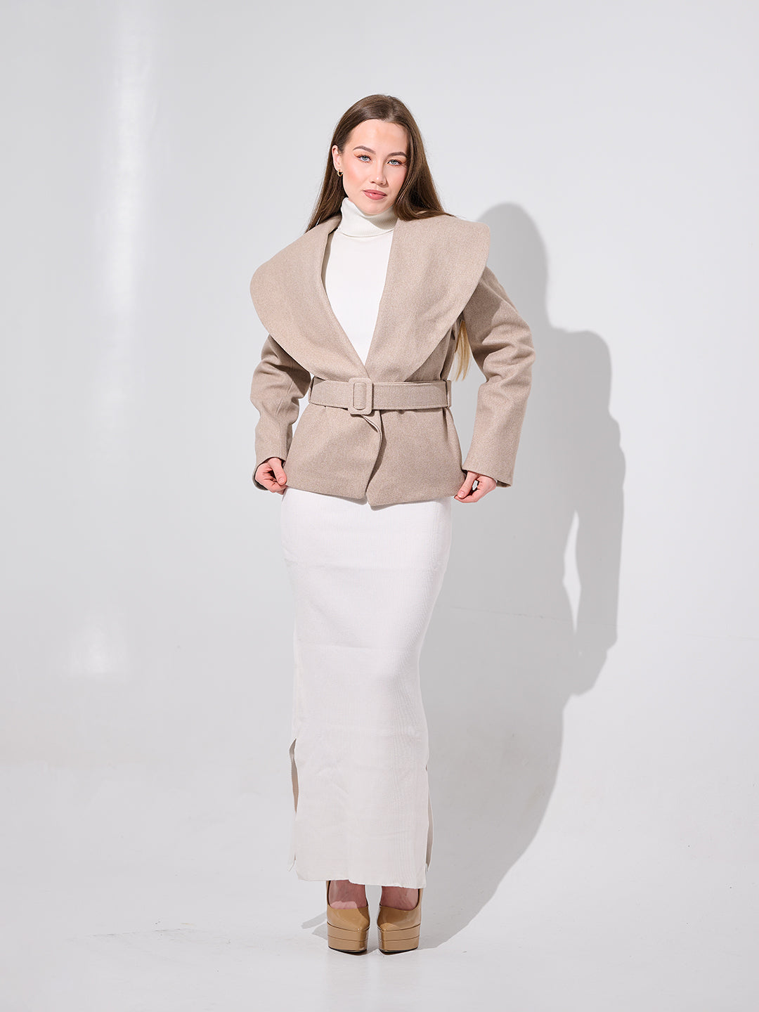 Oversized Collar Belted Jacket