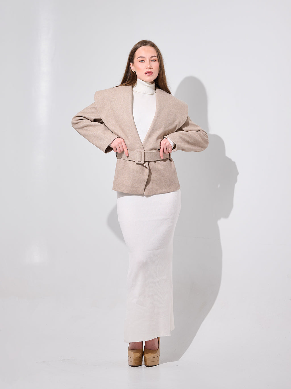 Oversized Collar Belted Jacket