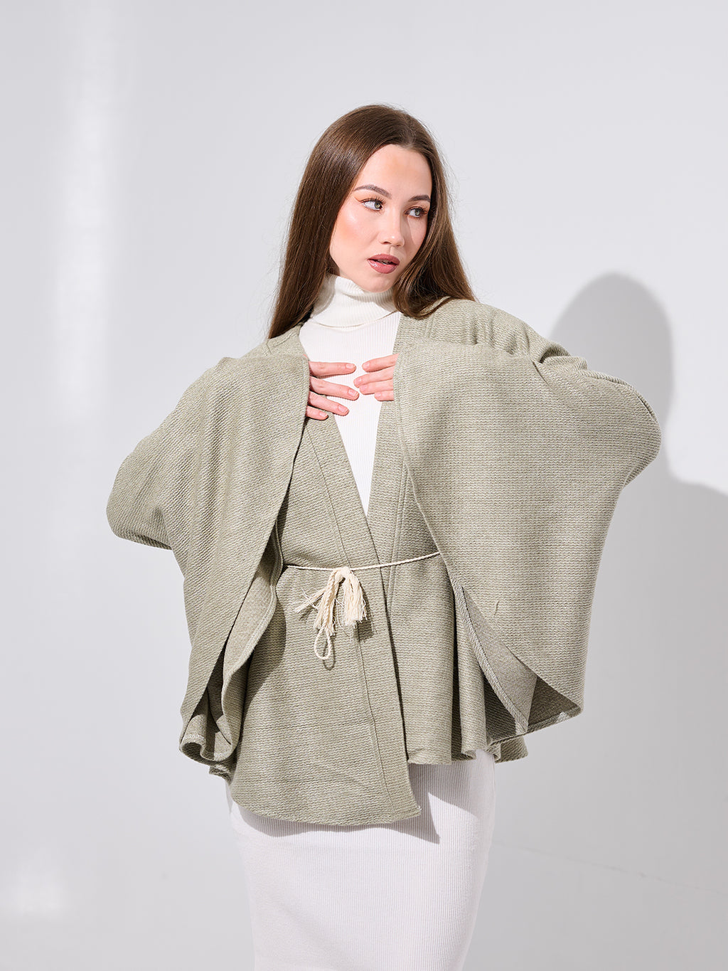 Ribbed Kimono Sleeve Shawl