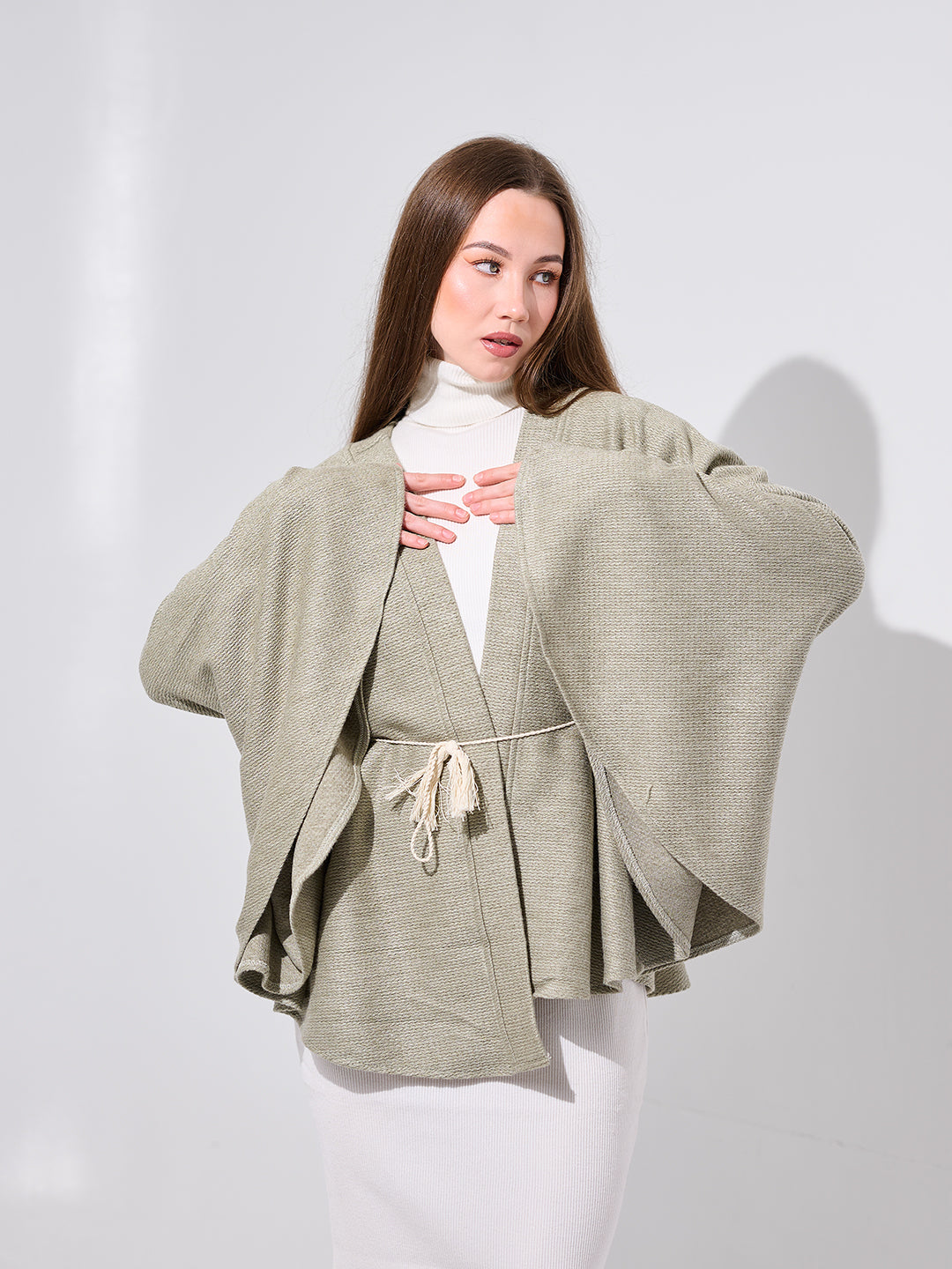 Ribbed Kimono Sleeve Shawl