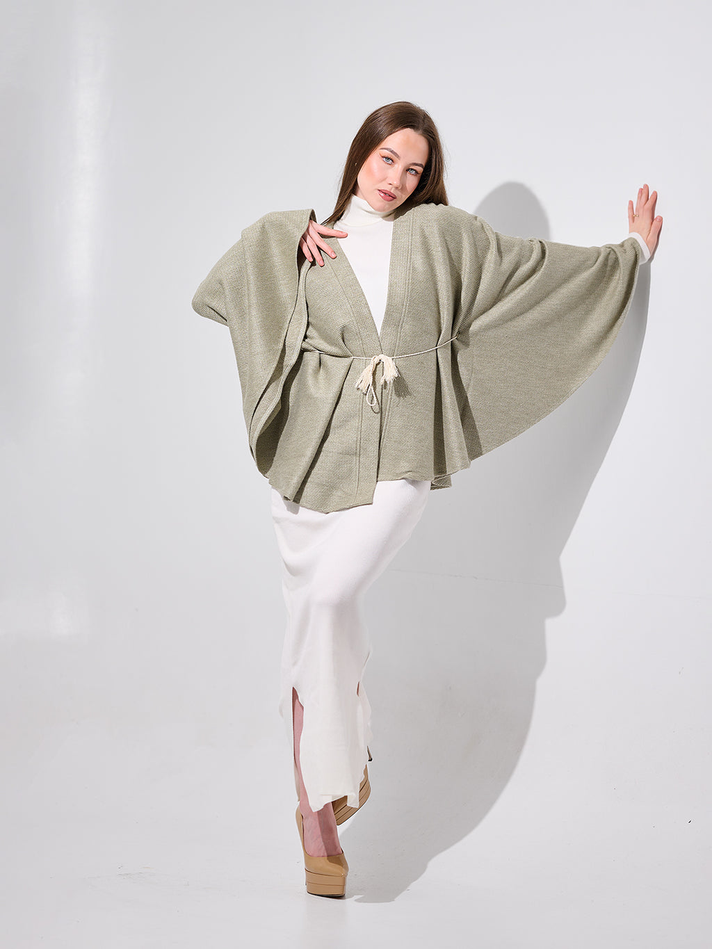 Ribbed Kimono Sleeve Shawl