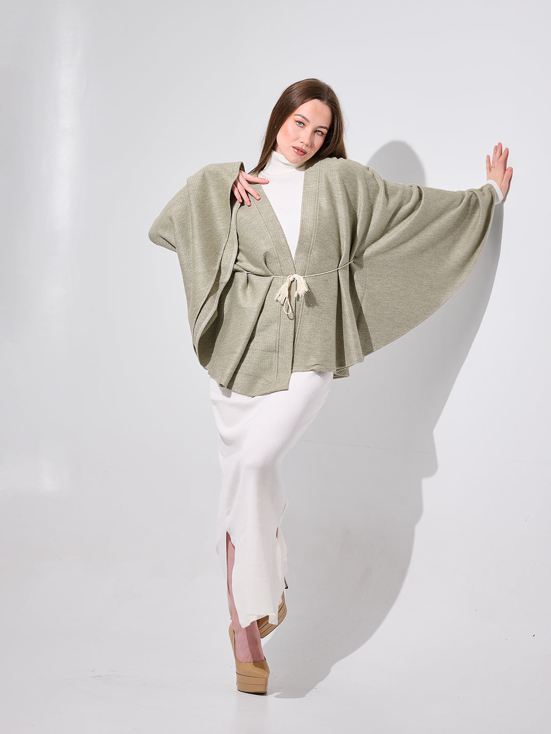 Ribbed Kimono Sleeve Shawl