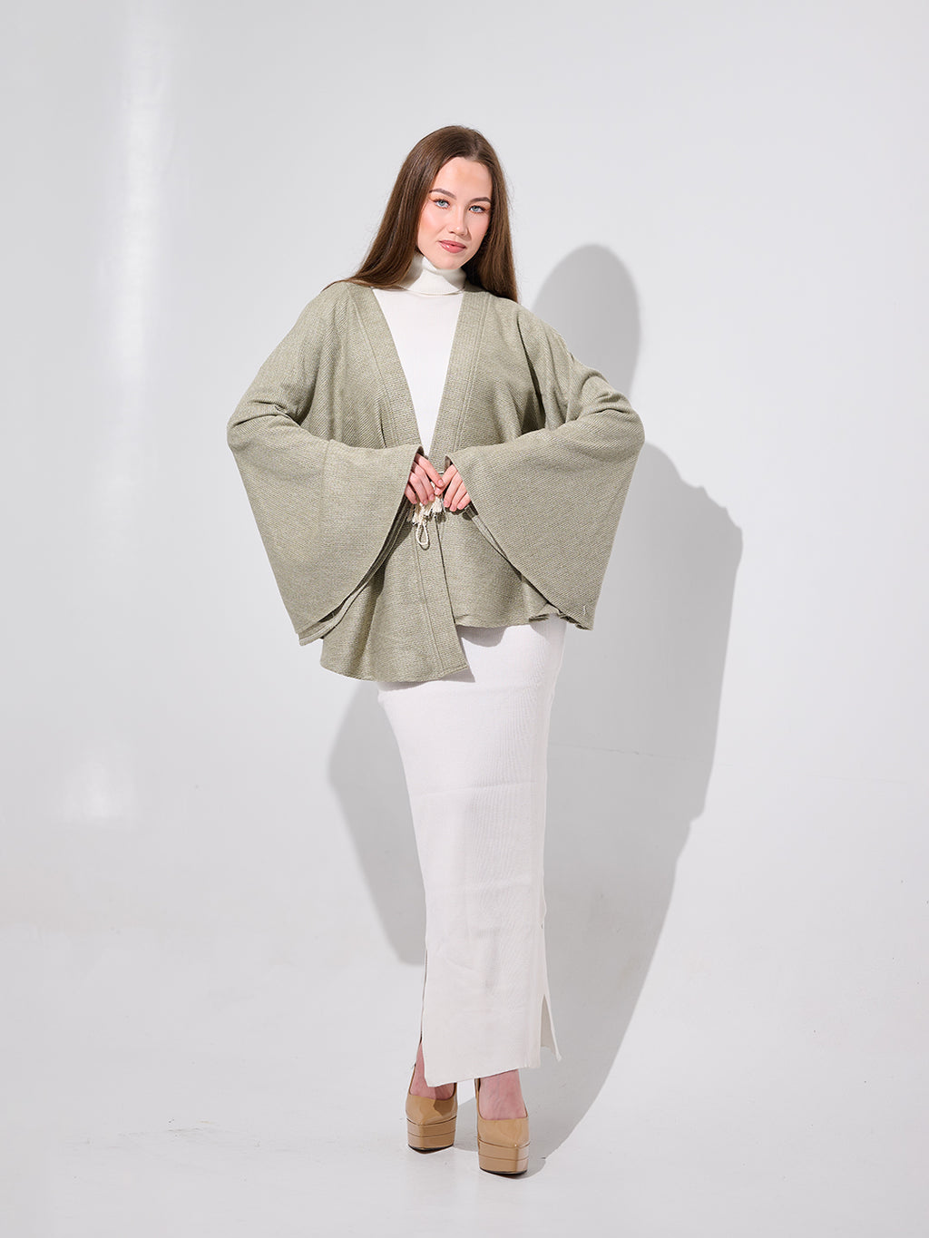 Ribbed Kimono Sleeve Shawl