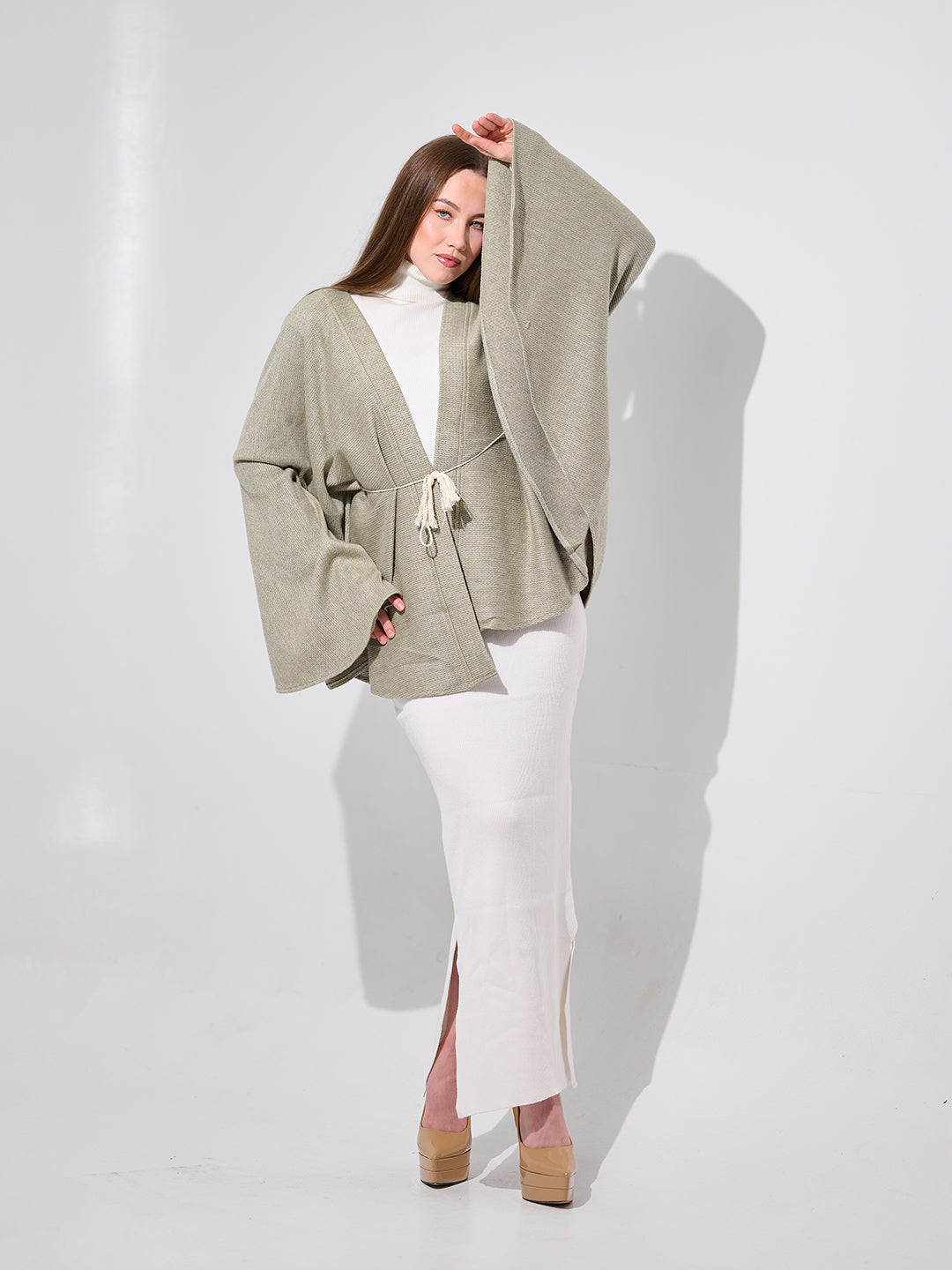 Ribbed Kimono Sleeve Shawl