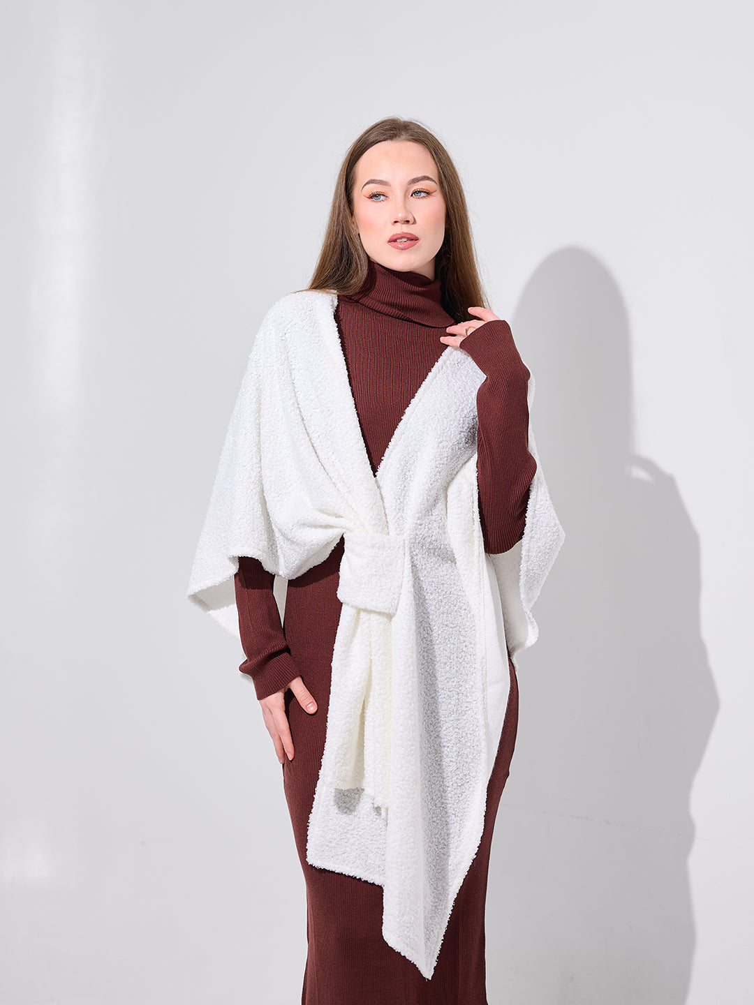 Twist-Front Knit Shawl