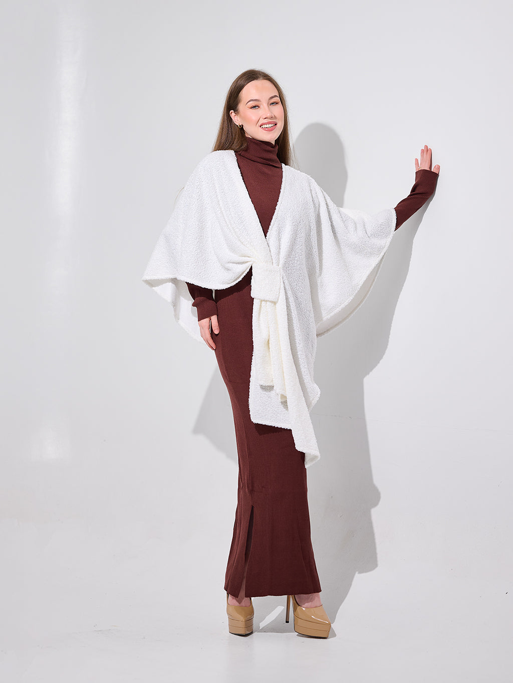 Twist-Front Knit Shawl