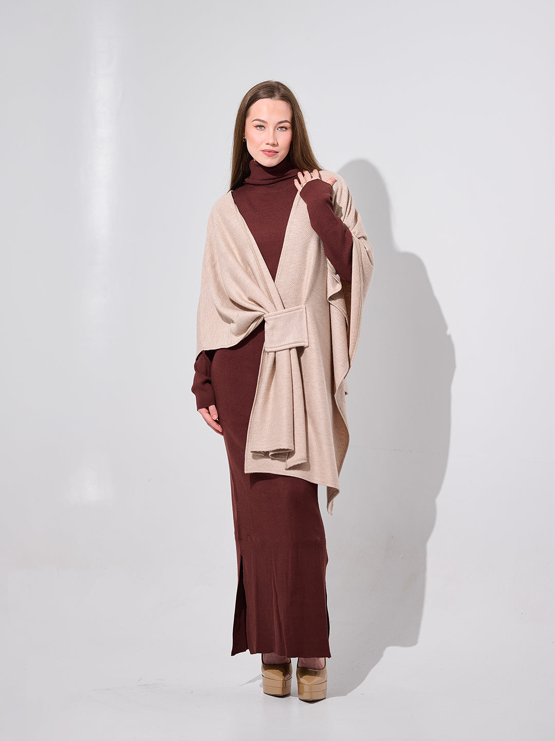 Twist-Front Knit Cape-Wrap