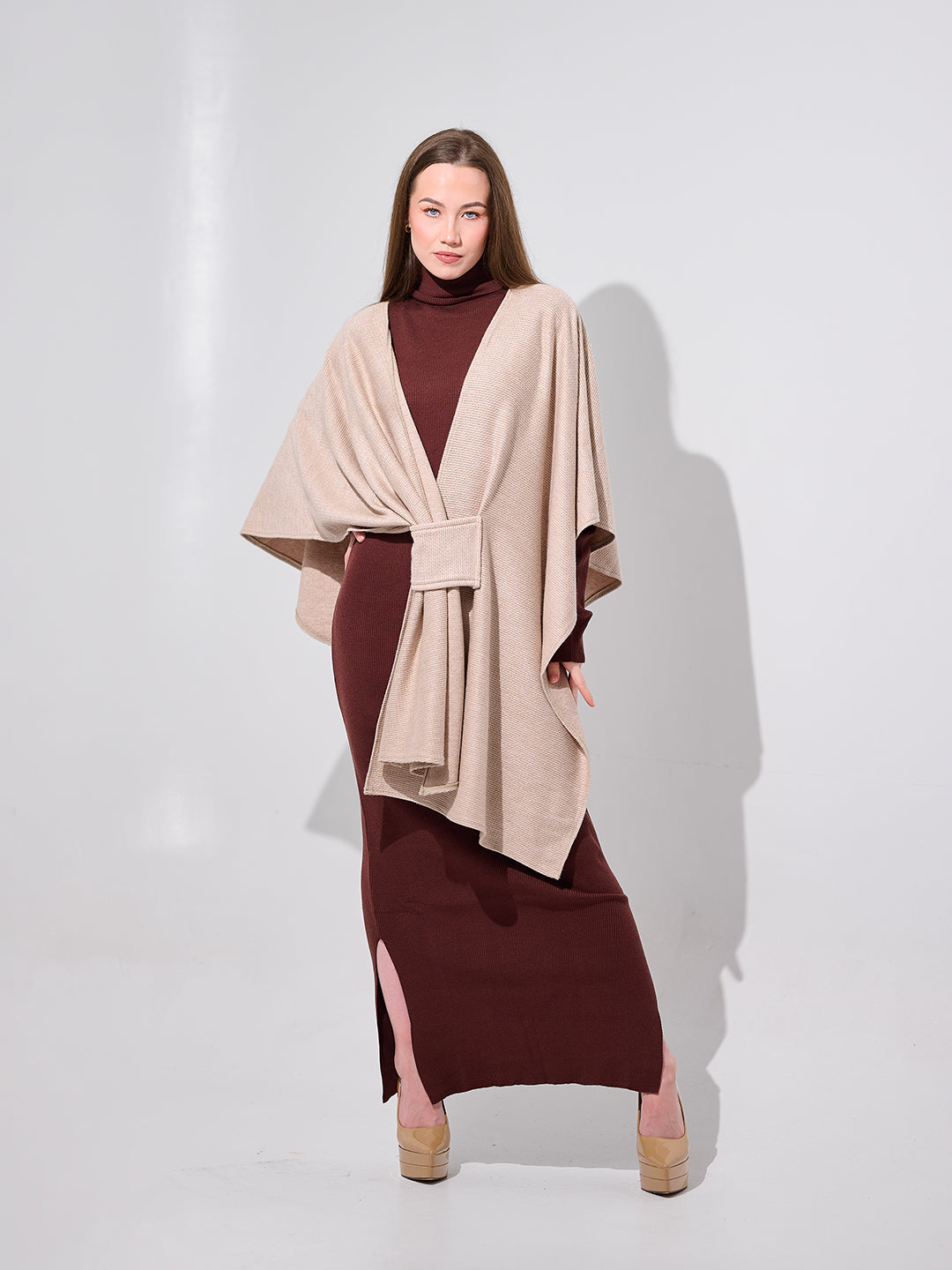 Twist-Front Knit Cape-Wrap