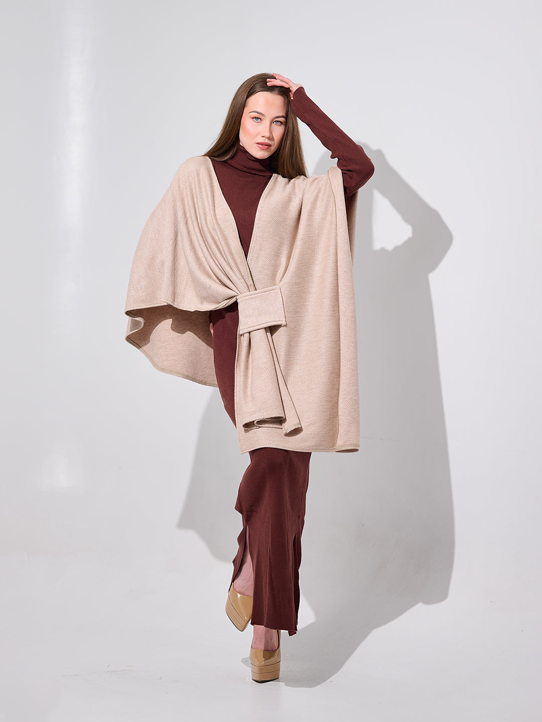 Twist-Front Knit Cape-Wrap
