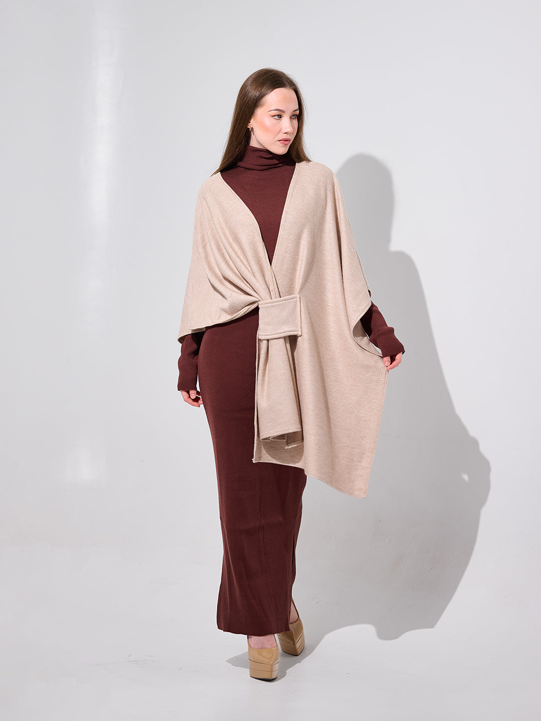 Twist-Front Knit Cape-Wrap