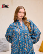 Teal Geo-Print Tiered Dress