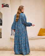 Teal Geo-Print Tiered Dress
