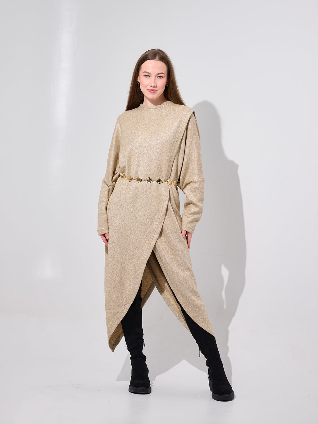 Beige shimmer poncho