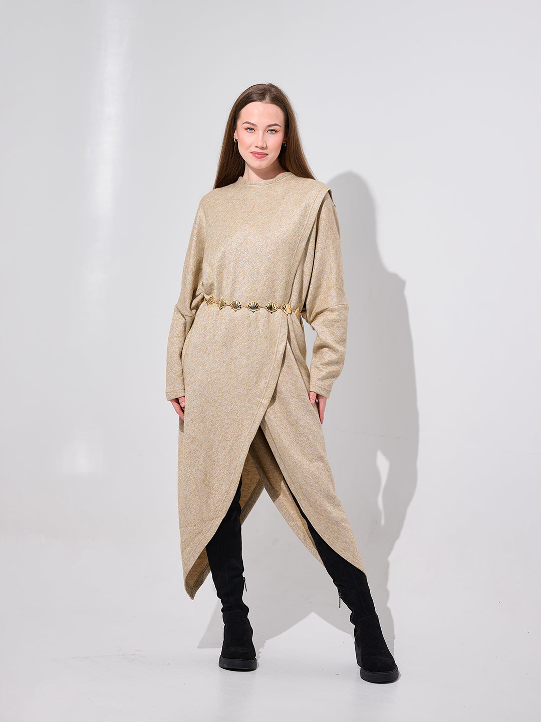 Beige shimmer poncho