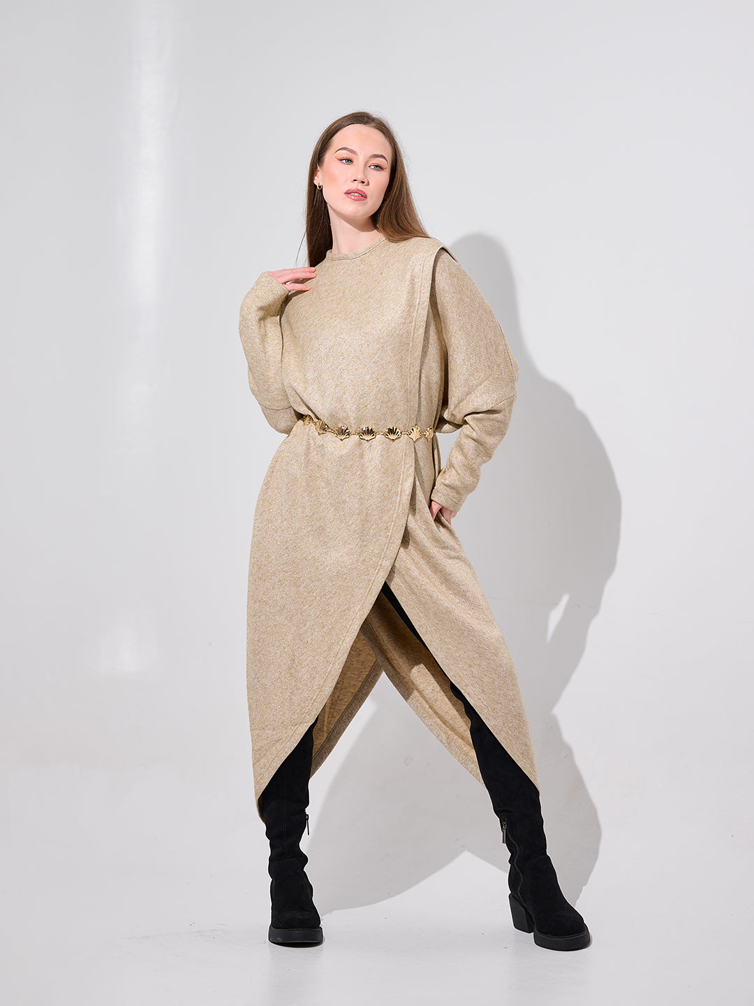 Beige shimmer poncho