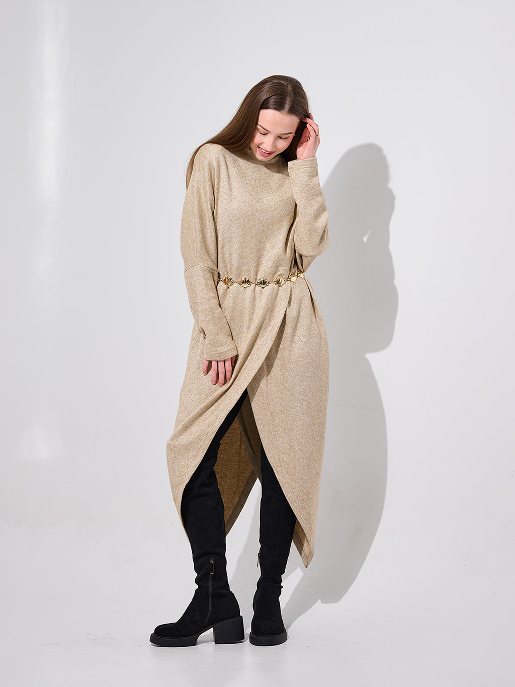 Beige shimmer poncho