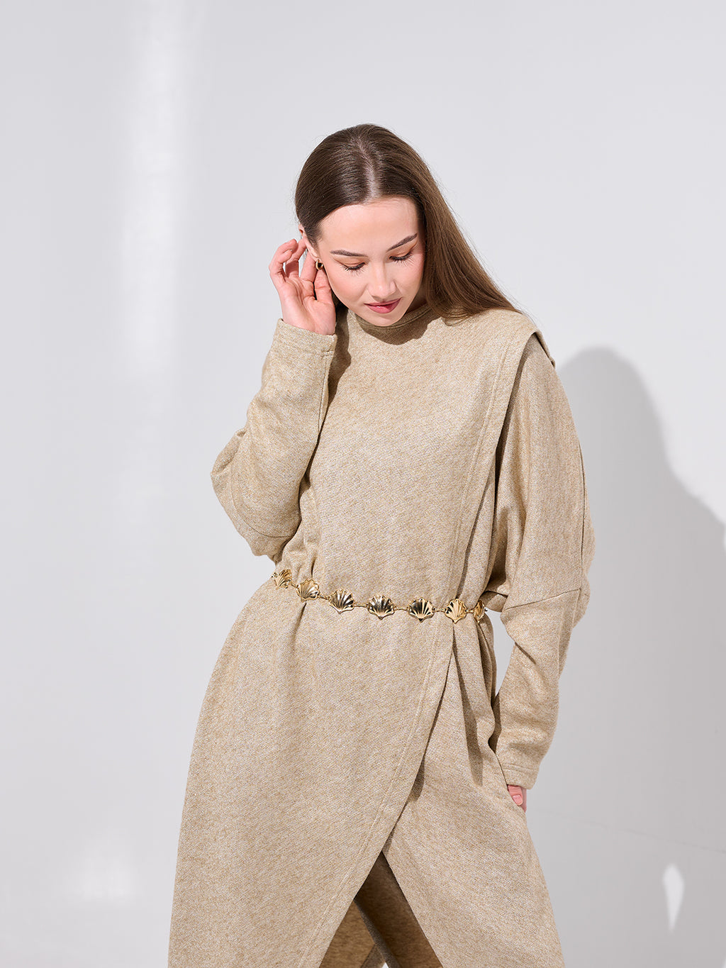 Beige shimmer poncho