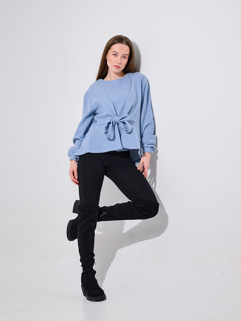 Blue Belted Wrap Blouse