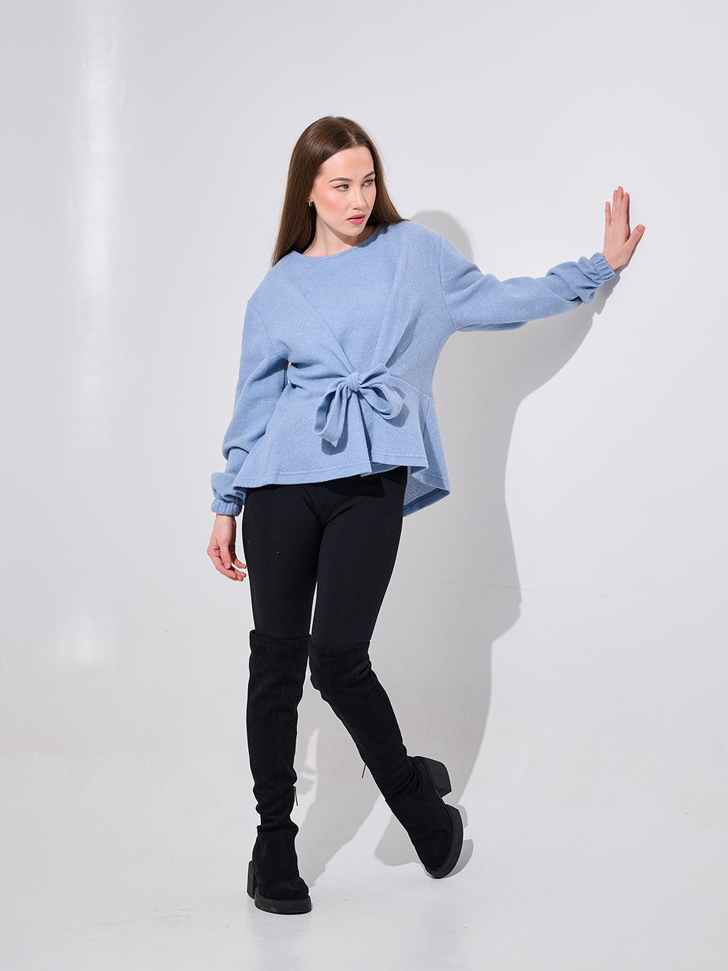 Blue Belted Wrap Blouse