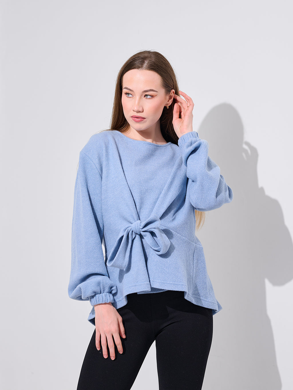 Blue Belted Wrap Blouse
