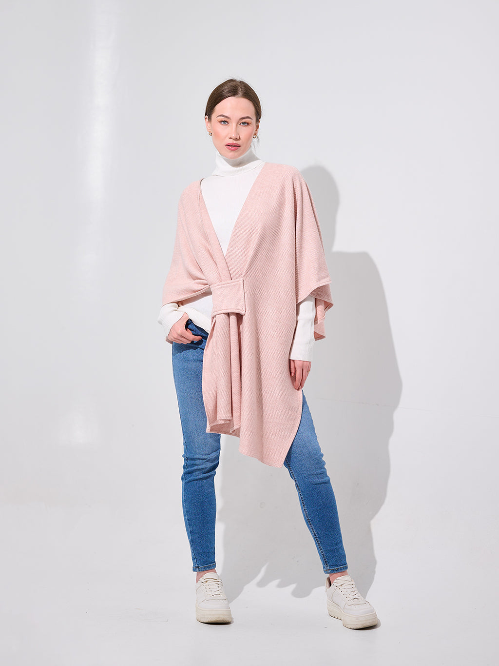 Belted Open-Front Shawl