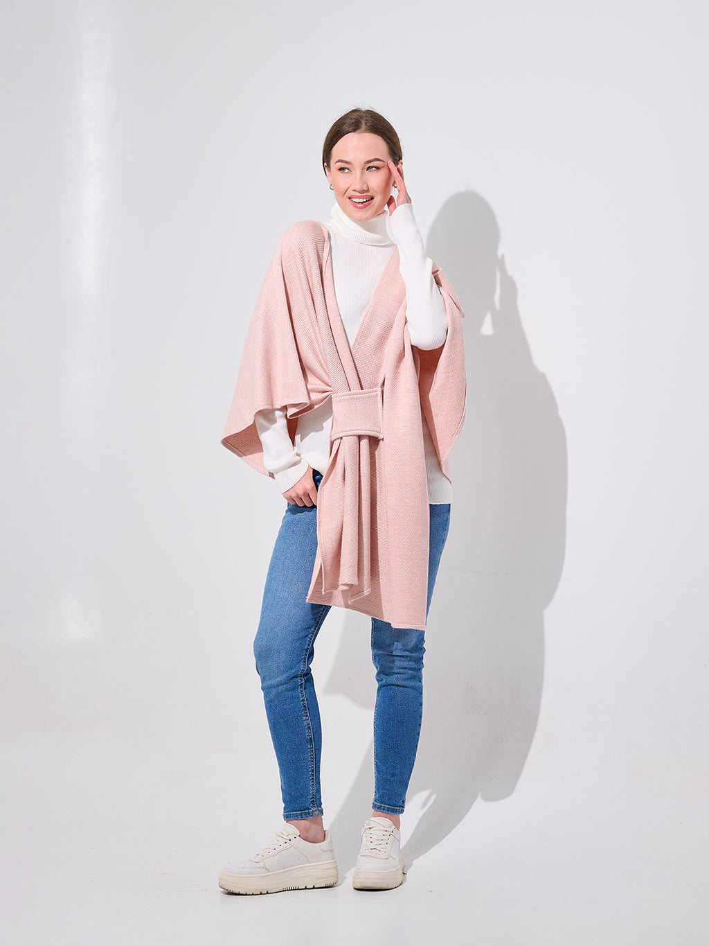 Belted Open-Front Shawl