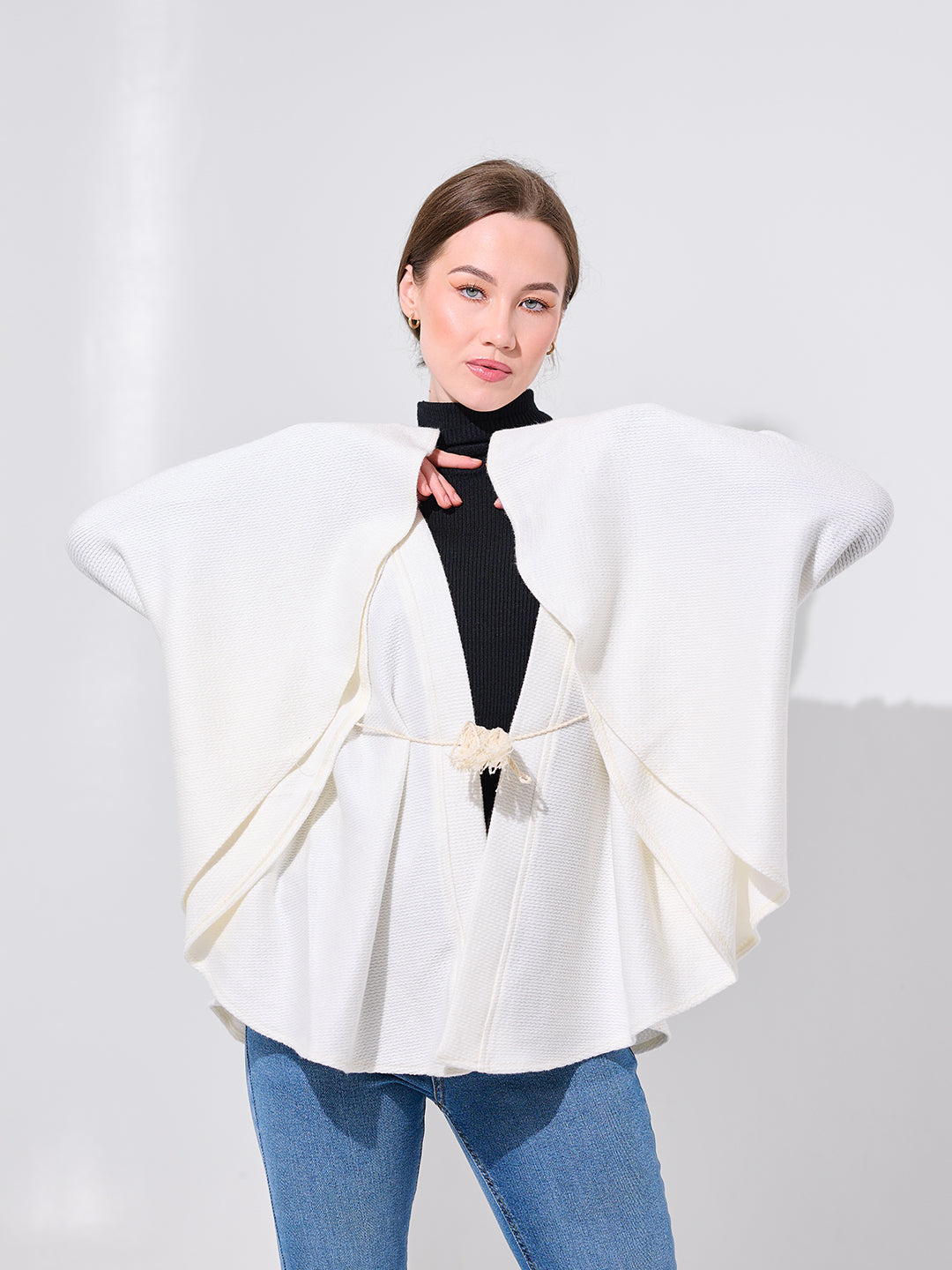Ribbed Belted Cape Shawl