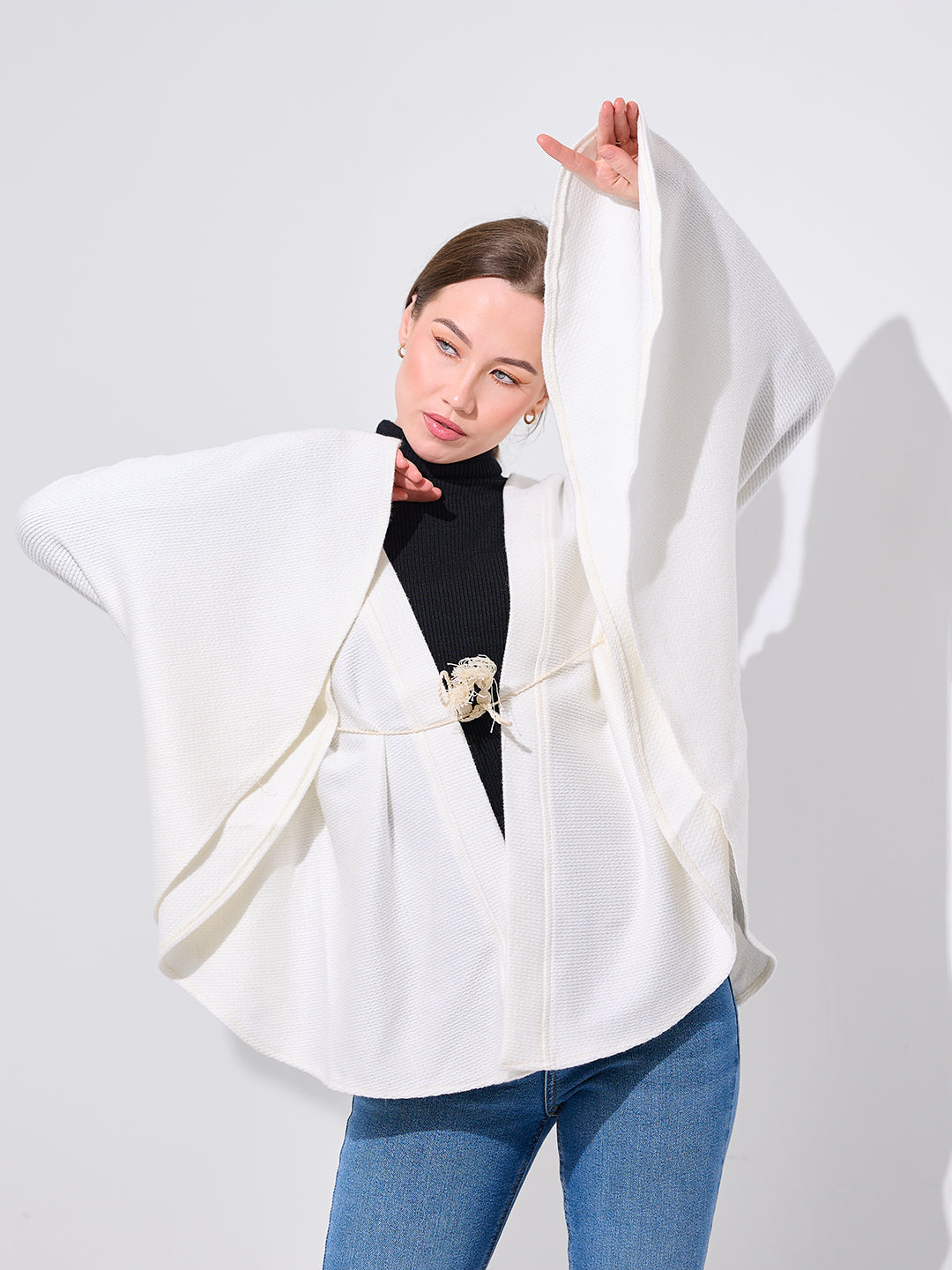 Ribbed Belted Cape Shawl