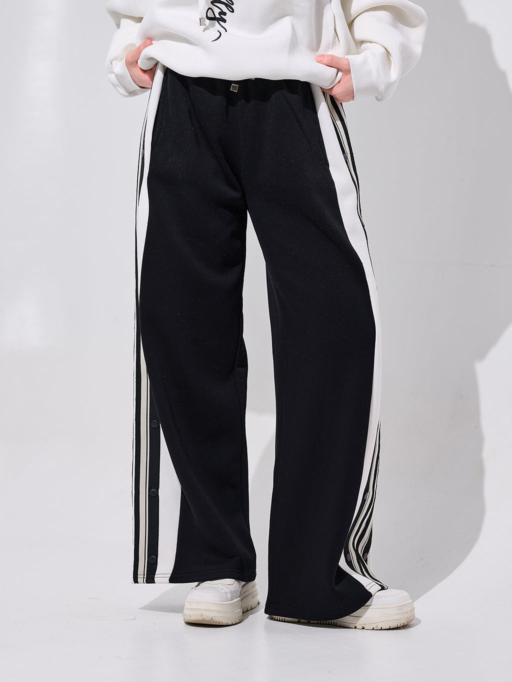 Black Striped Wide-Leg Pants