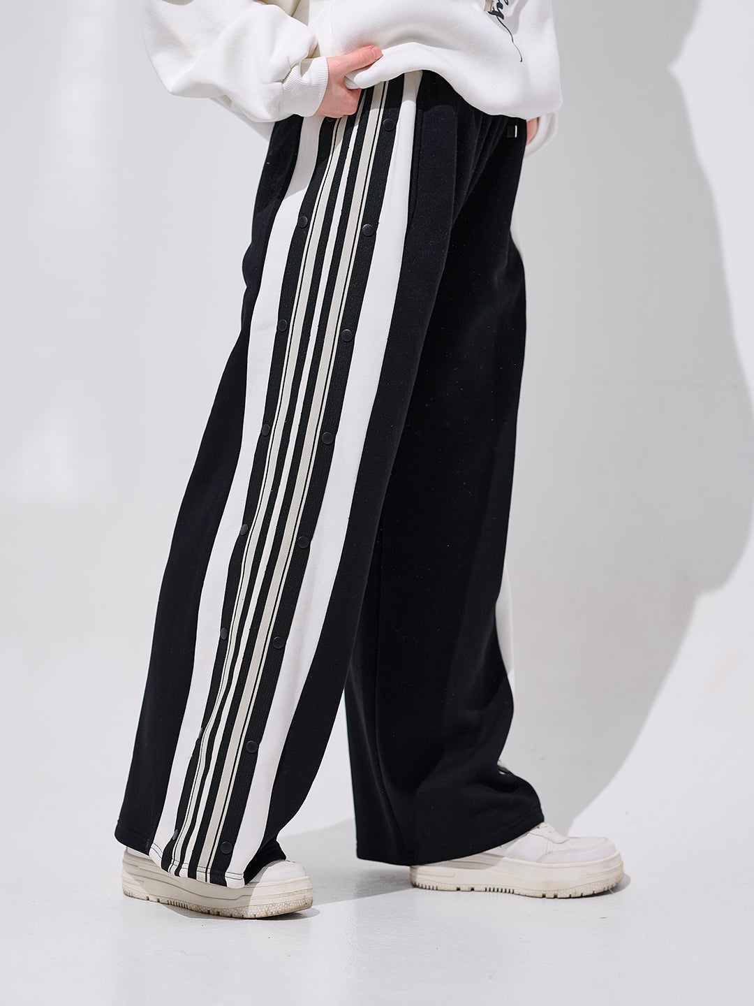 Black Striped Wide-Leg Pants