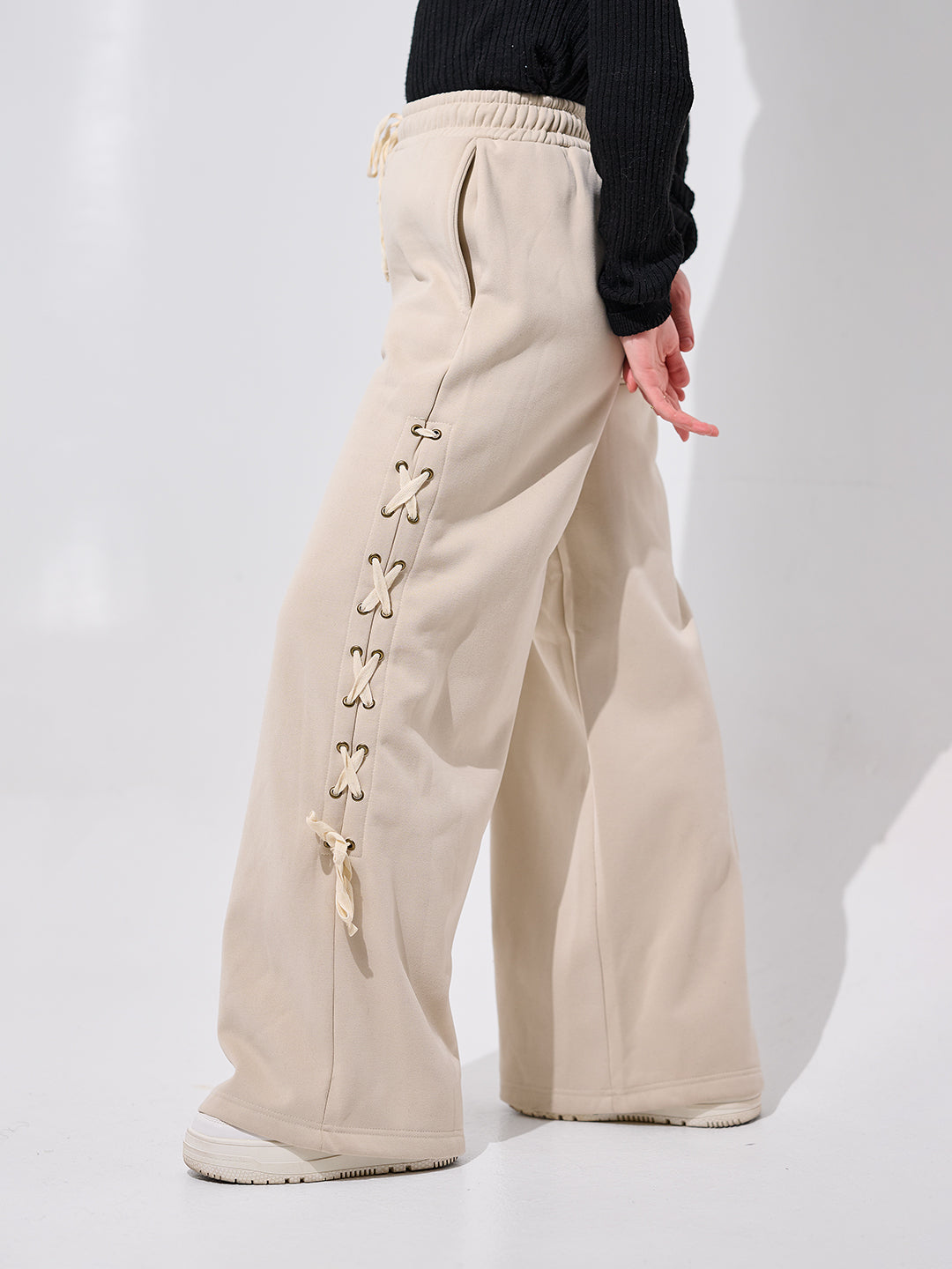 Lace-Up Wide-Leg Pants