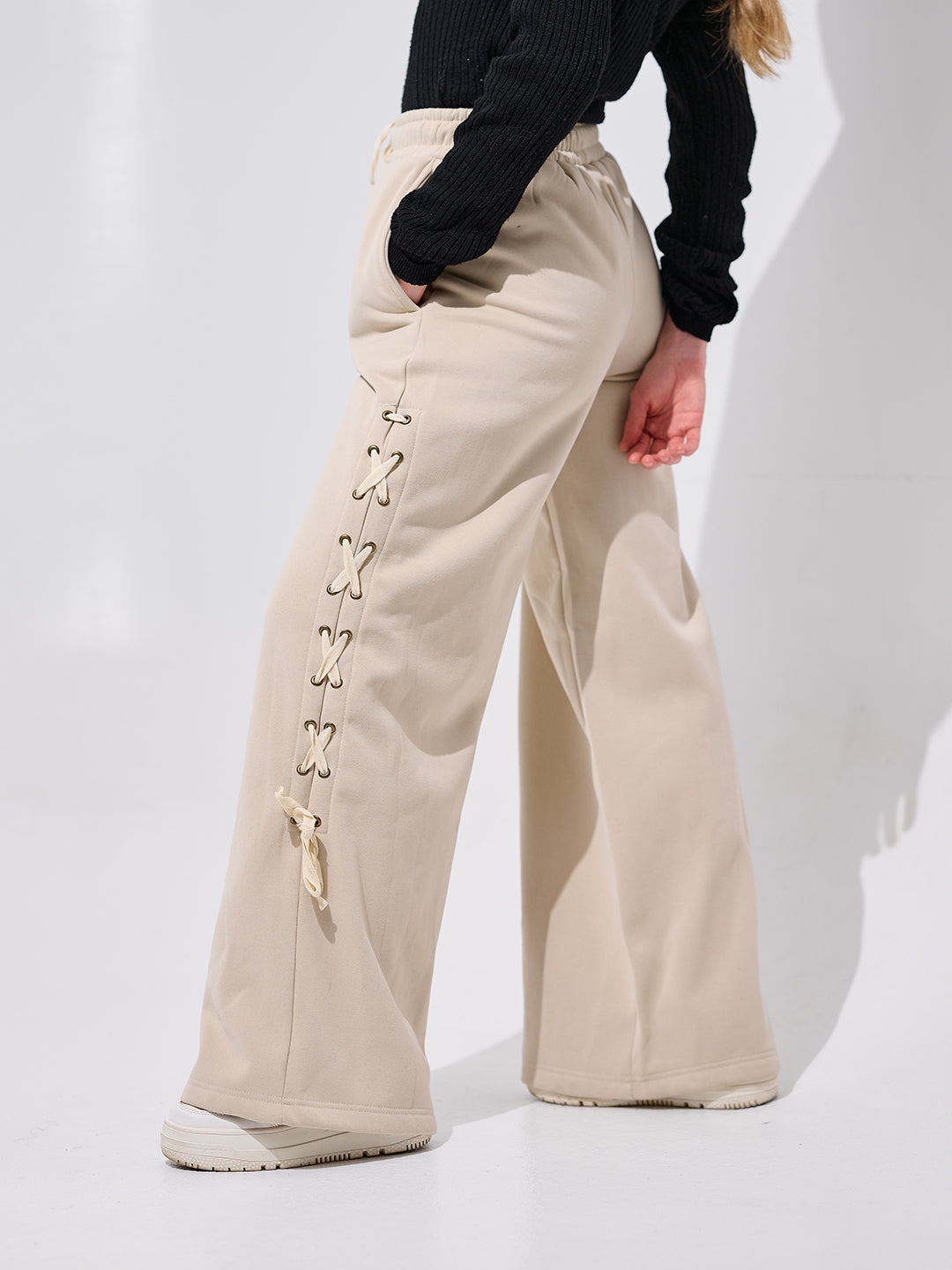 Lace-Up Wide-Leg Pants