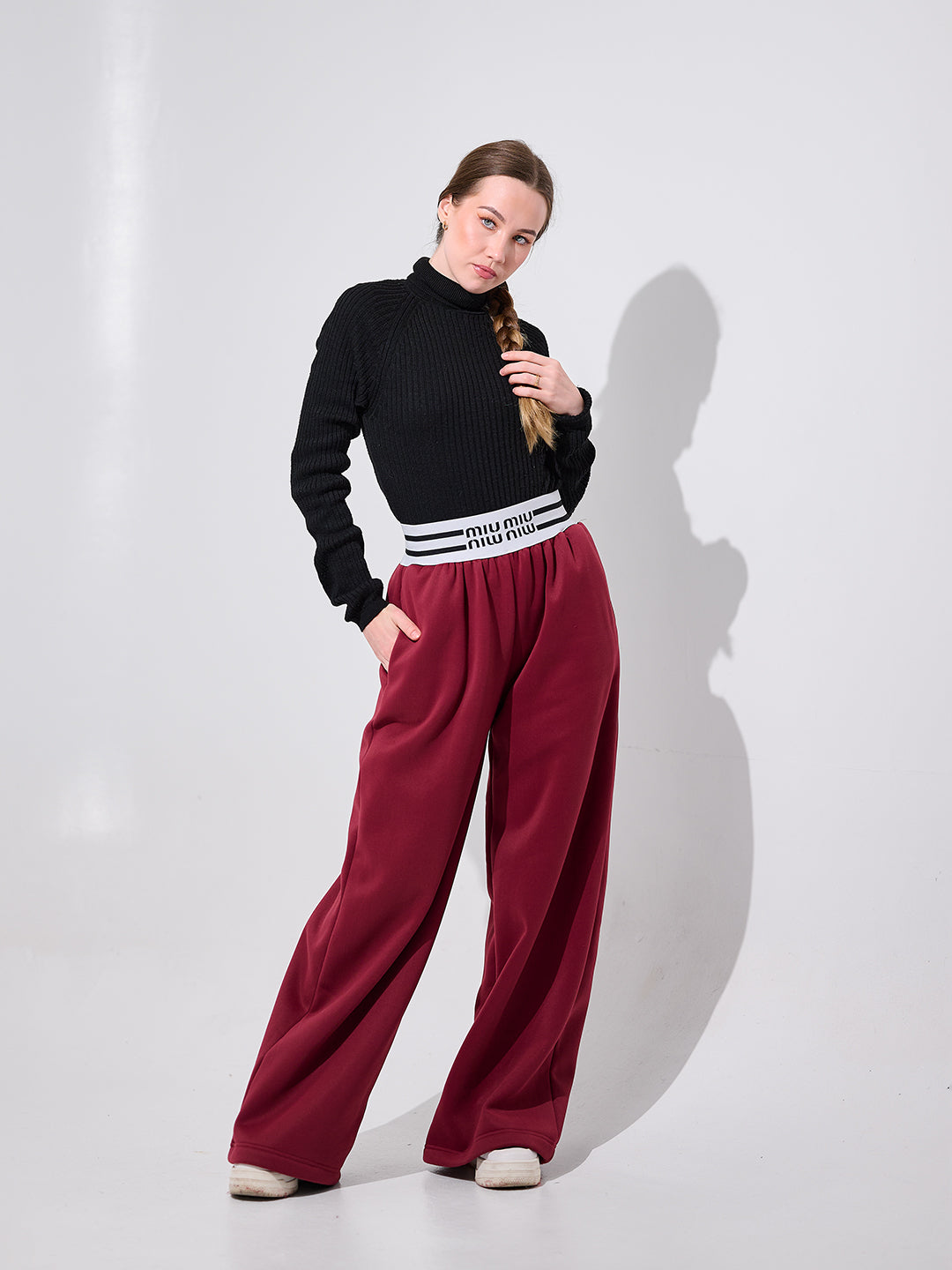 Burgundy Wide-Leg Trousers