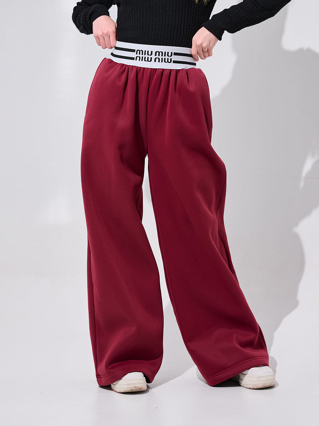 Burgundy Wide-Leg Trousers