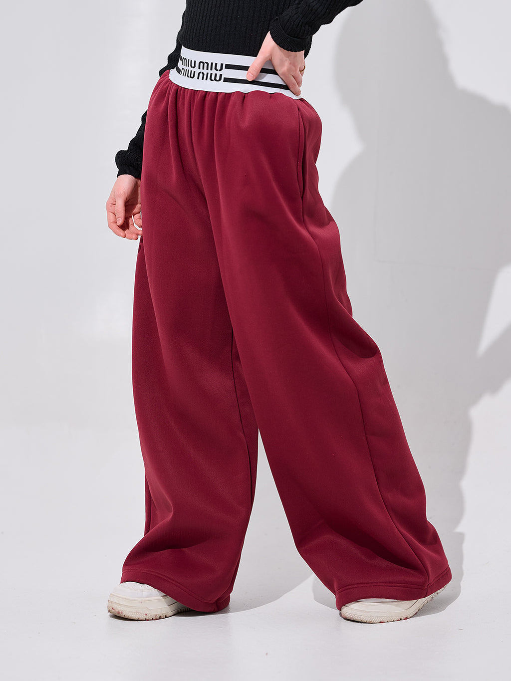 Burgundy Wide-Leg Trousers